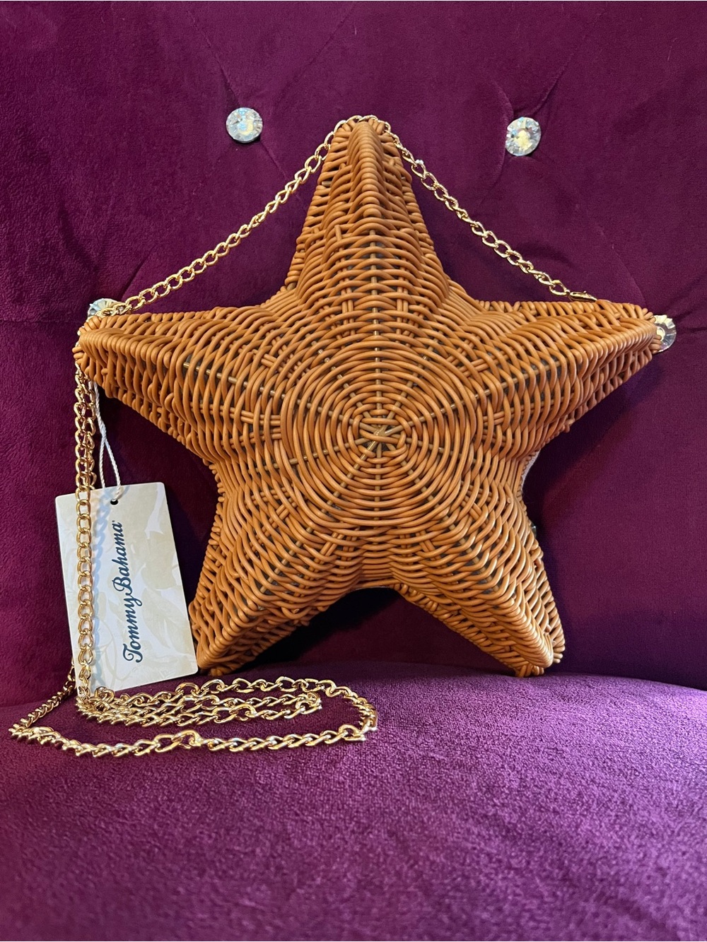 Tommy Bahama STAR Wicker SHOULDER Bag Brown WOVEN Chain Detachable NEW - Picture 2 of 12
